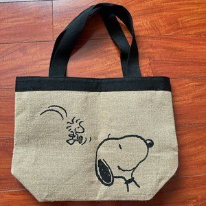 JAPAN Snoopy Peanuts Jute/Burlap/ Natual Fiber Tote Bag, NEW without tags